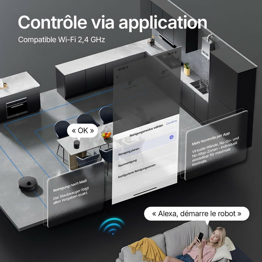 Robot aspirateur V8 Pro – Nettoyage automatique avec fonction serpillère, navigation intelligente et contrôle via application pour une propreté sans effort